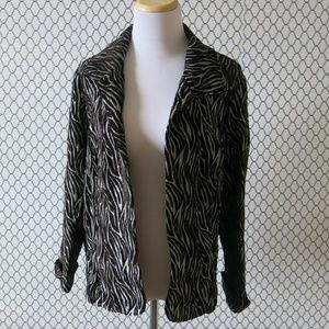 CHICO'S 100% Cotton Open Front Folded Long Sleeve Blazer Jacket - Size 2